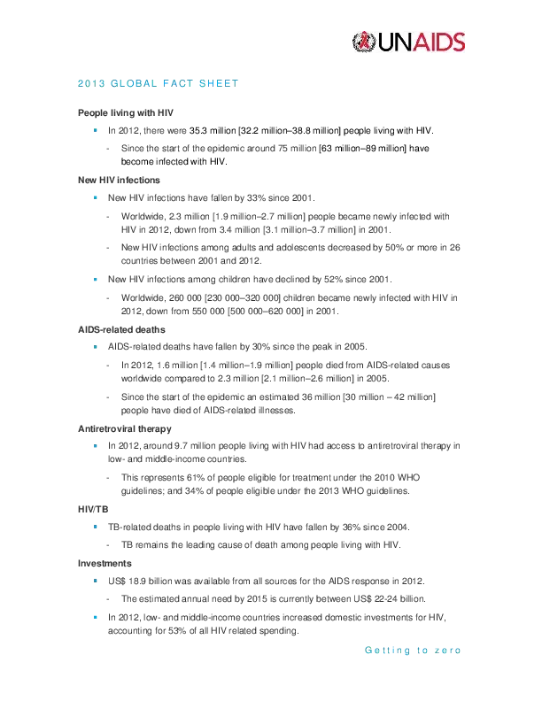 The Global Fact Sheet of HIV/AIDS 2013